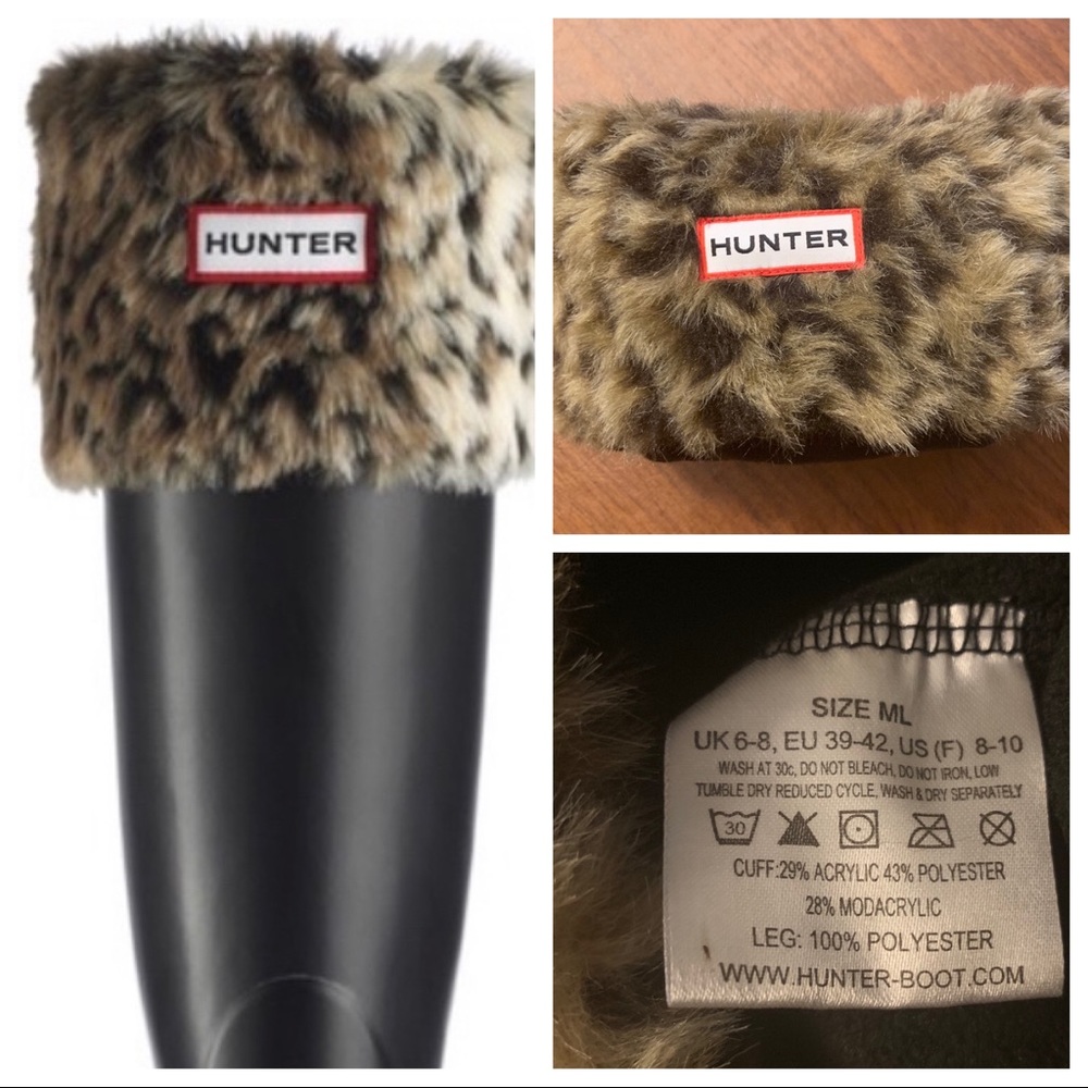 HUNTER FAUX FUR CHEETAH print TALL WELLY Socks EUC